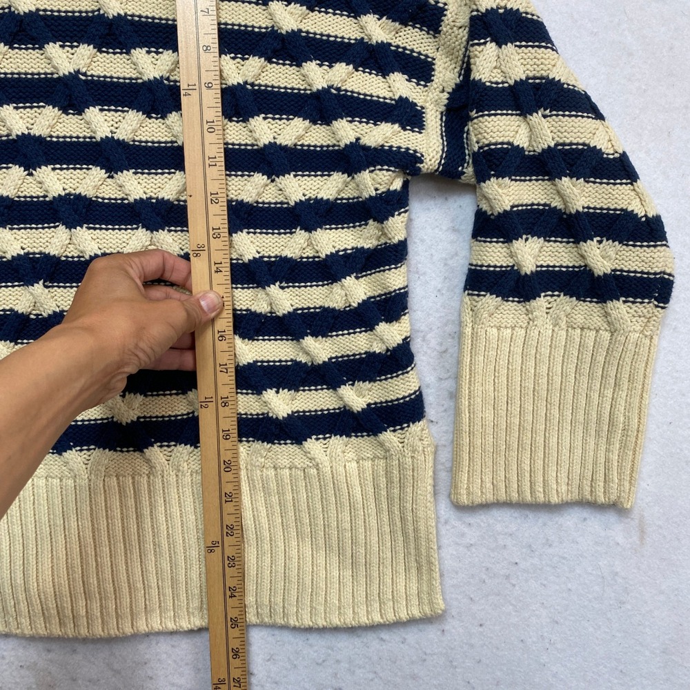 Madewell Sweater Womens Medium Navy Blue Cream Striped Cable Knit CottonCKP480 - Picture 3 of 9
